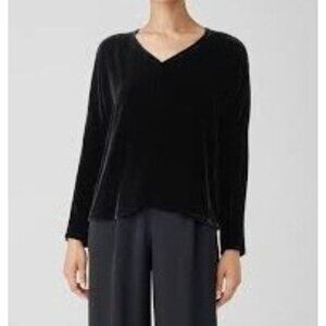 Eileen Fisher Black Velvet V-Neck Witchy Whimpsigoth Witchcore NWT Top‎ Sz M